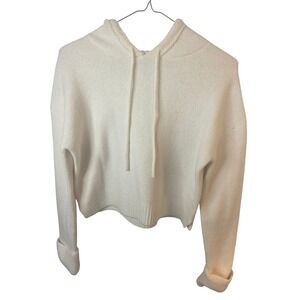 Happily Grey Womens Cropped Knit Hoodie Cream White Pullover Sweater XS